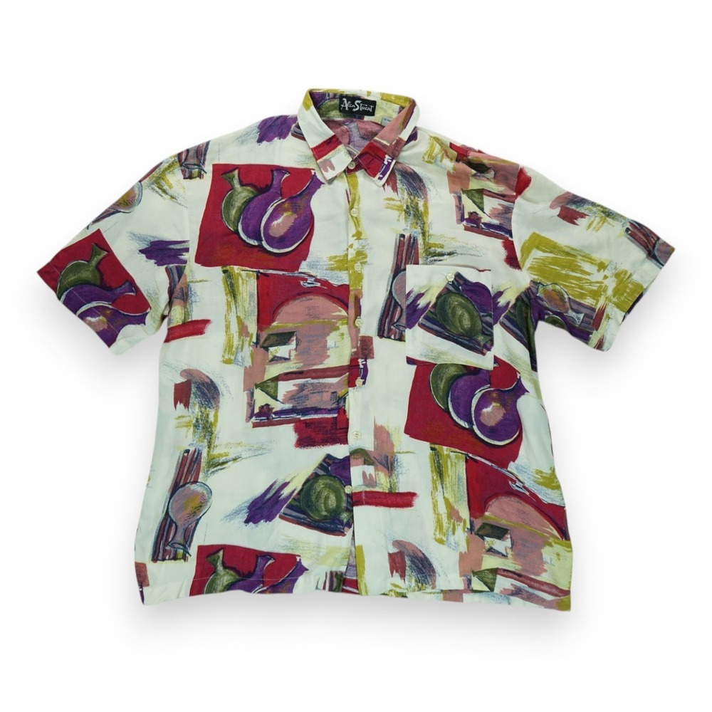 Alan Stuart Shirt Mens XL Multicolor Abstract Button Up Short Sleeve